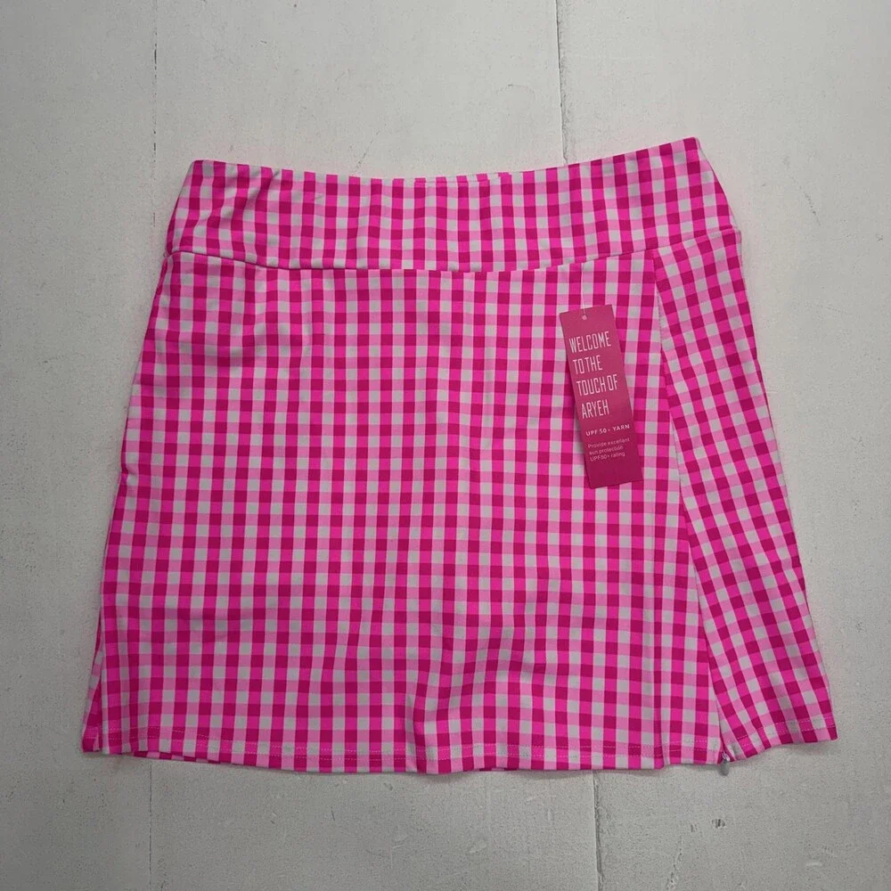 Aryeh Skort Womens XS Pink Gingham Golf Tennis UPF 50+ Lined Stretch Athletic